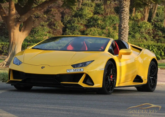 Dubai Airport Transfer - With Lamborghini Huracan Evo Spyder 2023 - Golden Key Rent Car LLC
